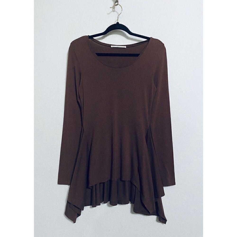 Peruvian Connection Womens XS Asymmetrical Hem Tunic Top Long Sleeve Maroon Boho